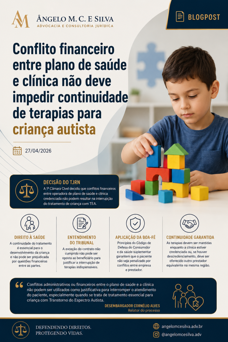 Leia mais sobre o artigo Conflito financeiro entre plano de saúde e clínica não deve impedir continuidade de terapias para criança autista